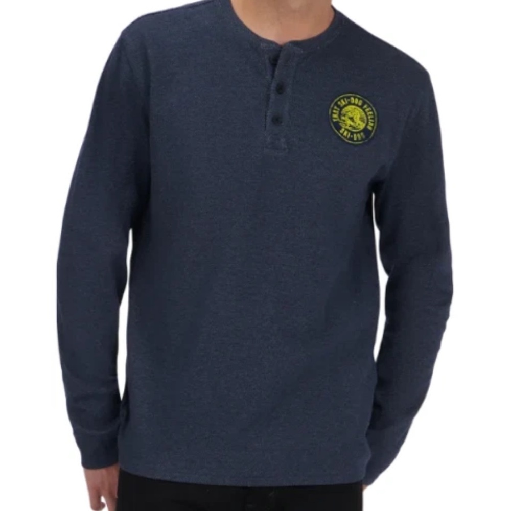 2- Men's Waffle Knit Thermal Long Sleeve Henley XL Denim Blue both us only